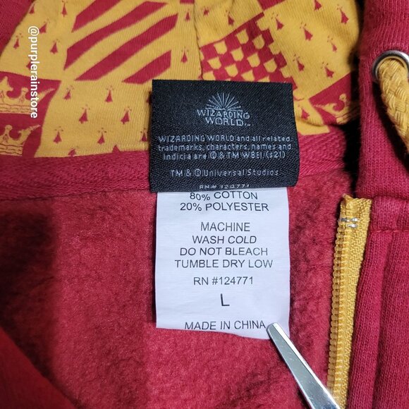 Universal Studio Harry Potter Gryffindor Zip Front Hoodie L The Wizarding World - Picture 6 of 14